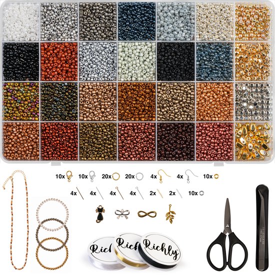 RICHLY® Kralen Set Luxurious - Inclusief E-BOOK - Luxe goud kleuren - Sieraden maken meisjes - Kralendoos - Armbandjes maken met kraaltjes - incl. Bedels & Gouden parels kralen