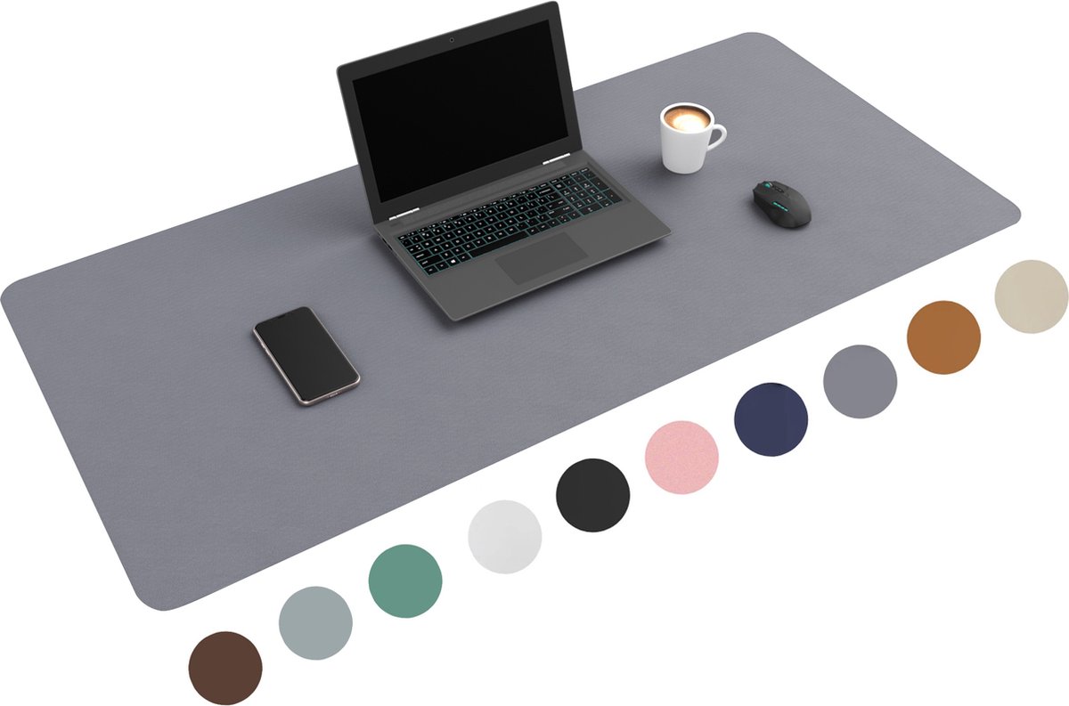 WURK Muismat 120x60 - XXL - Bureau Onderlegger - Bureau Organizer - Bureaumat - Inclusief Kabel Clip – Grijs