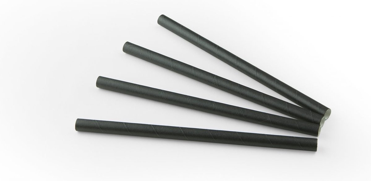 Cocktailrietje zwart papier 150mm x 8mm zwart 200 stuks