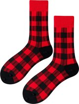 Houthakkers sokken - Rood/Zwart geblokt - maat 37-43 - Geruite sokken dames/heren