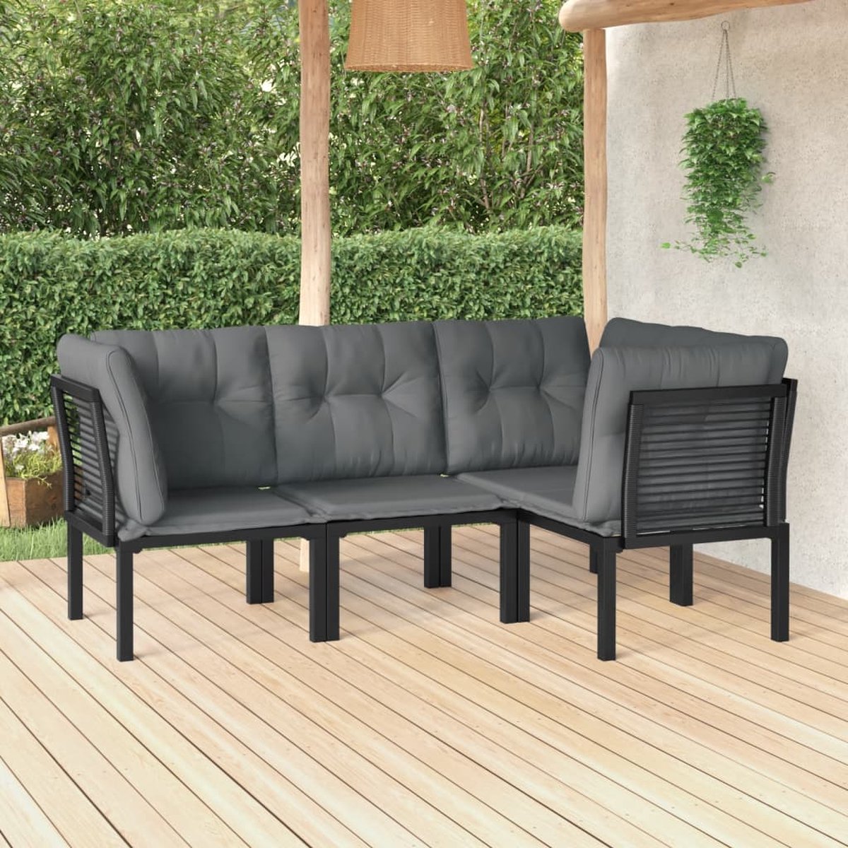 Zwarte loungeset hoekstoel met kussens van The Living Store.