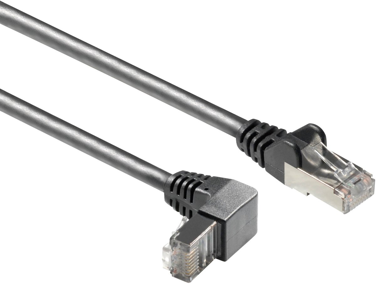 S/FTP CAT6a 10 Gigabit netwerkkabel haaks naar beneden / recht / zwart - 1 meter