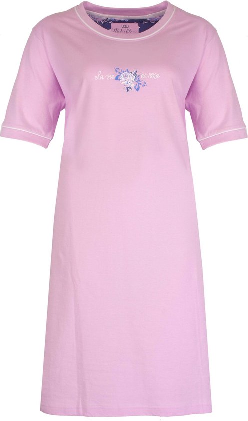 Medaillon Dames Nachthemd - Slaapkleed - 100% Katoen - Licht Lila - Maat M