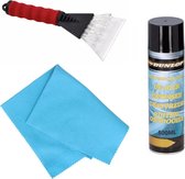 Vitres de voiture Grattoir à glace soft grip 25 cm avec spray de dégivrage pour vitres et chiffon antibuée - Extérieur et intérieur sans glace