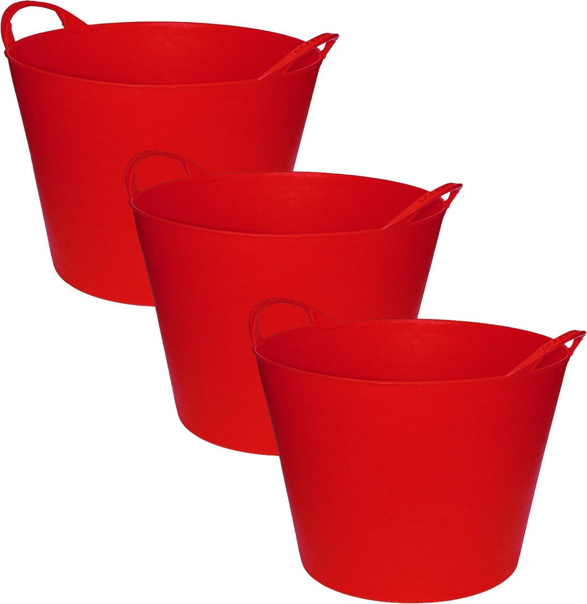 Goedkoopste Flexibele emmer/kuip - 3x stuks - rood - 42 liter - Opbergmand - Wasmand - 45 x 33 cm