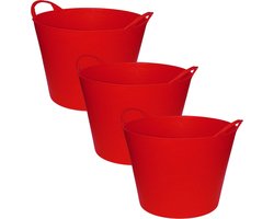 Flexibele emmer/kuip - 3x stuks - rood - 42 liter - Opbergmand - Wasmand - 45 x 33 cm