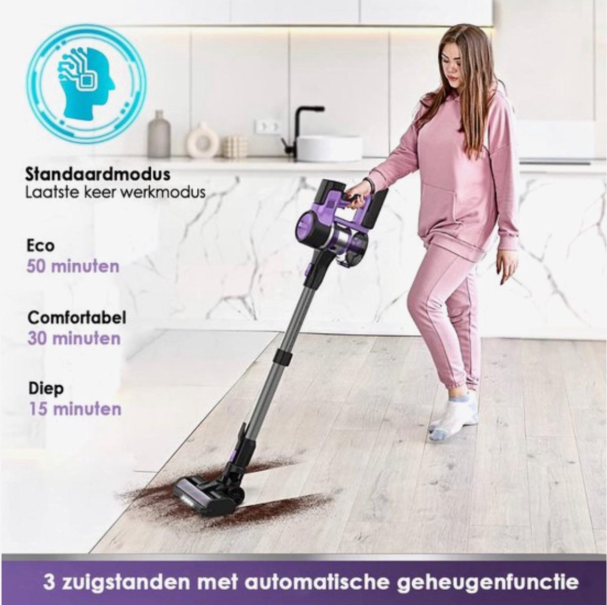 Mauve - Aspirateur balai - Aspirateur sans sac pliable - Sans fil - pour  poils