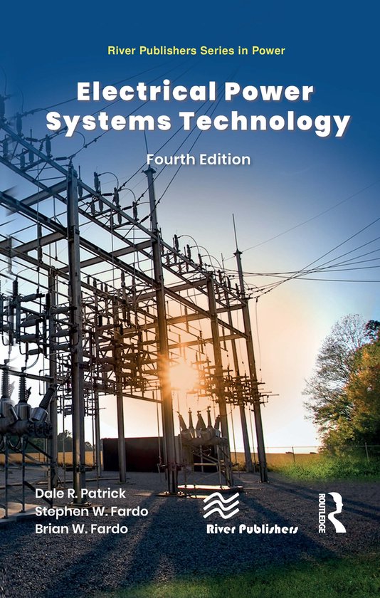 Boek "Electrical Power Systems Technology", Vierde Editie, met een foto van een elektriciteitscentrale bij zonsondergang.
