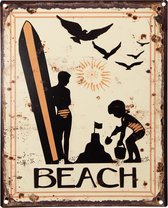 Clayre & Eef Tekstbord 20x25 cm Geel Ijzer Beach Wandbord