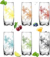 Verres à boire avec imprimé floral, ensemble de 6 pièces, 350 ml, verres à eau, verres à jus avec beau fond, verre à petit-déjeuner, grand