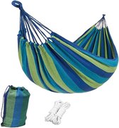 Hamac Plein air 2 personnes, tissu de bâche durable avec une capacité de charge de 200 kg, avec sac de transport pour terrasse, cour, jardin (bleu, 260 x 150 cm)