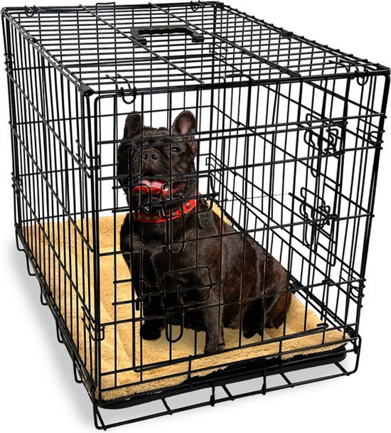 Gopets Hondenbench Opvouwbaar M – Bench – Voor Honden – Incl. Hondenkussen – 2 Deuren – 76 x 48 x 53 cm