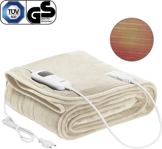 AREBOS Elektrische deken Elektrische verwarmde onderdeken knuffeldoek 200 × 180 cm Beige