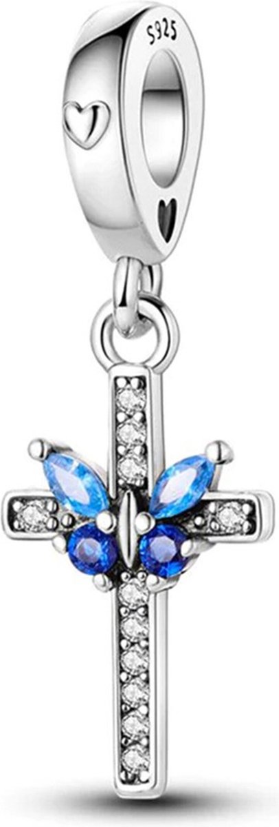 Vlinder Aan Het Kruis Bedel, Butterfly On The Cross Charm 925 Sterling Zilver Bedel Voor Armband - Keen Jewel