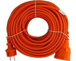 Exin Verlengsnoer - 20 meter -  2 x 1,5mm² - IP44 Spatwaterdicht - Oranje
