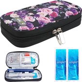 Insuline Cooler case, diabetische reiskoffer, draagbare insuline koeltas voor insuline pen en insuline geneeskunde (paars-roze roos)