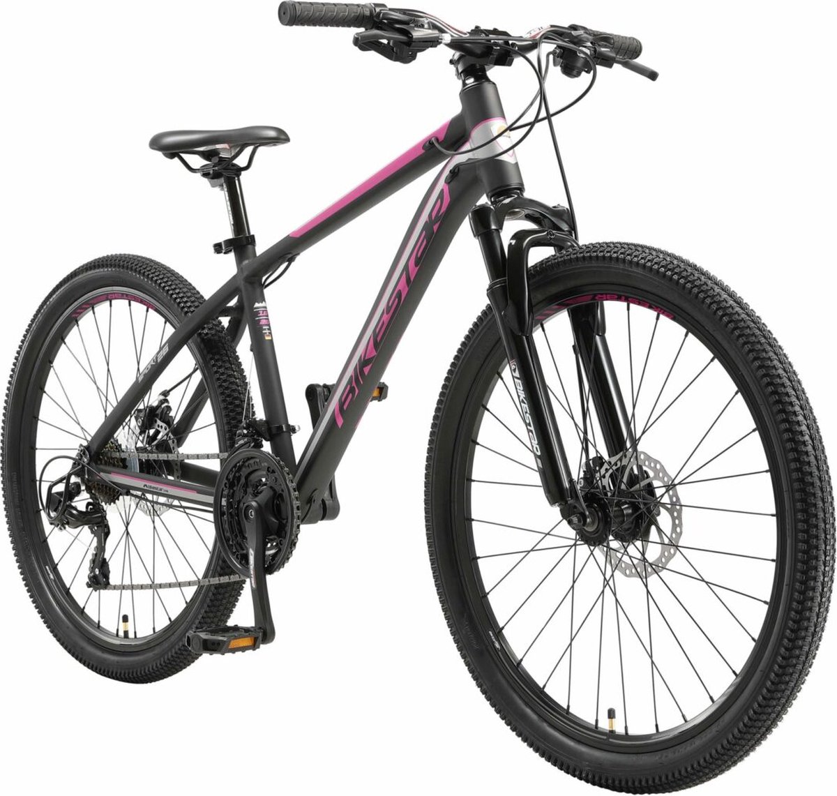 Bikestar 26 inch, 21 speed hardtail Sport MTB, zwart / roze