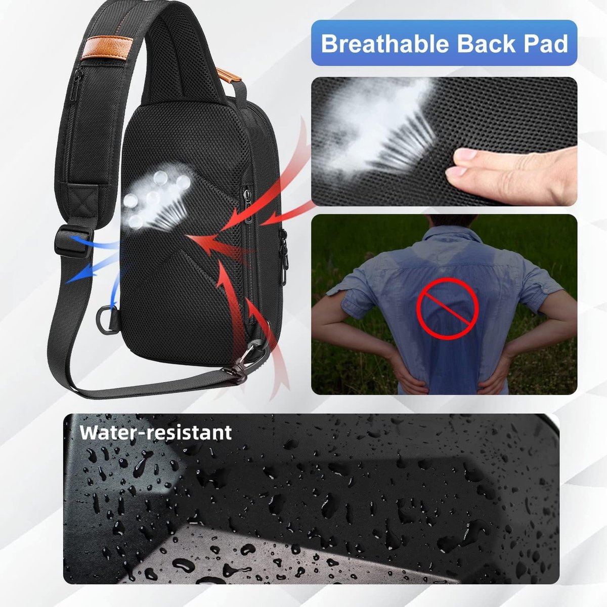 Sac de poitrine pour homme, sac à bandoulière étanche pour iPad 9,7 pouces,  sac