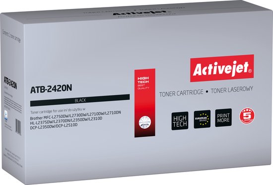 Foto: Activejet toner cartridge alternatief voor brother tn2420 zwart dcp l2510d dcp l2530dw hl l2370dn mfc l2710dw hl l2310d