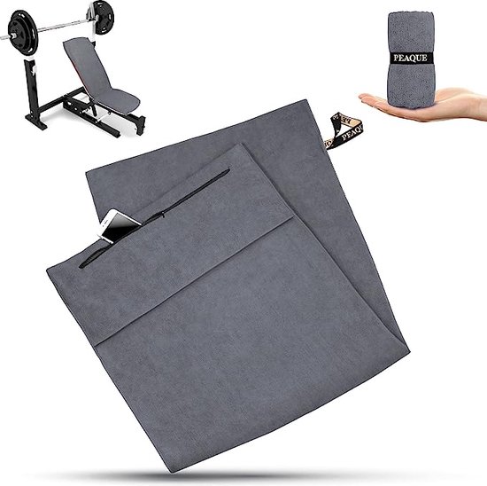 AOROPS Fitnesshanddoek 120 x 50 cm, fitnesshanddoek met ritsvak, sporthanddoek, absorberende microvezel sporthanddoek voor sport, sportschool, training in de open lucht
