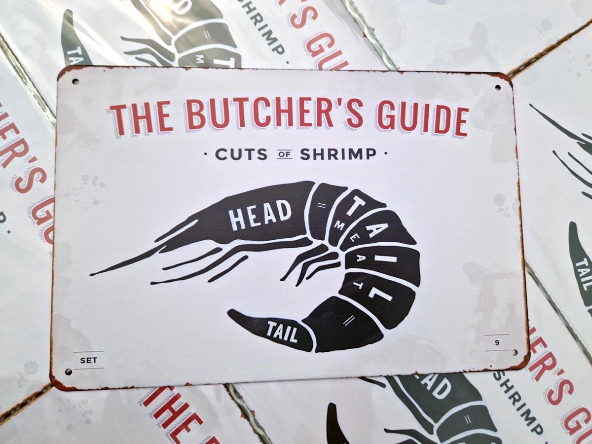 Butcher's guide | garnaal | wandborden metaal | bbq | 20 x 30cm | wanddecoratie | huis, tu