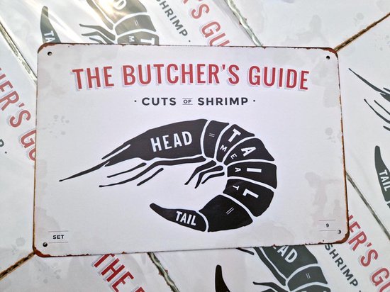 Butcher's guide | garnaal | wandborden metaal | bbq | 20 x 30cm | binnen en buiten