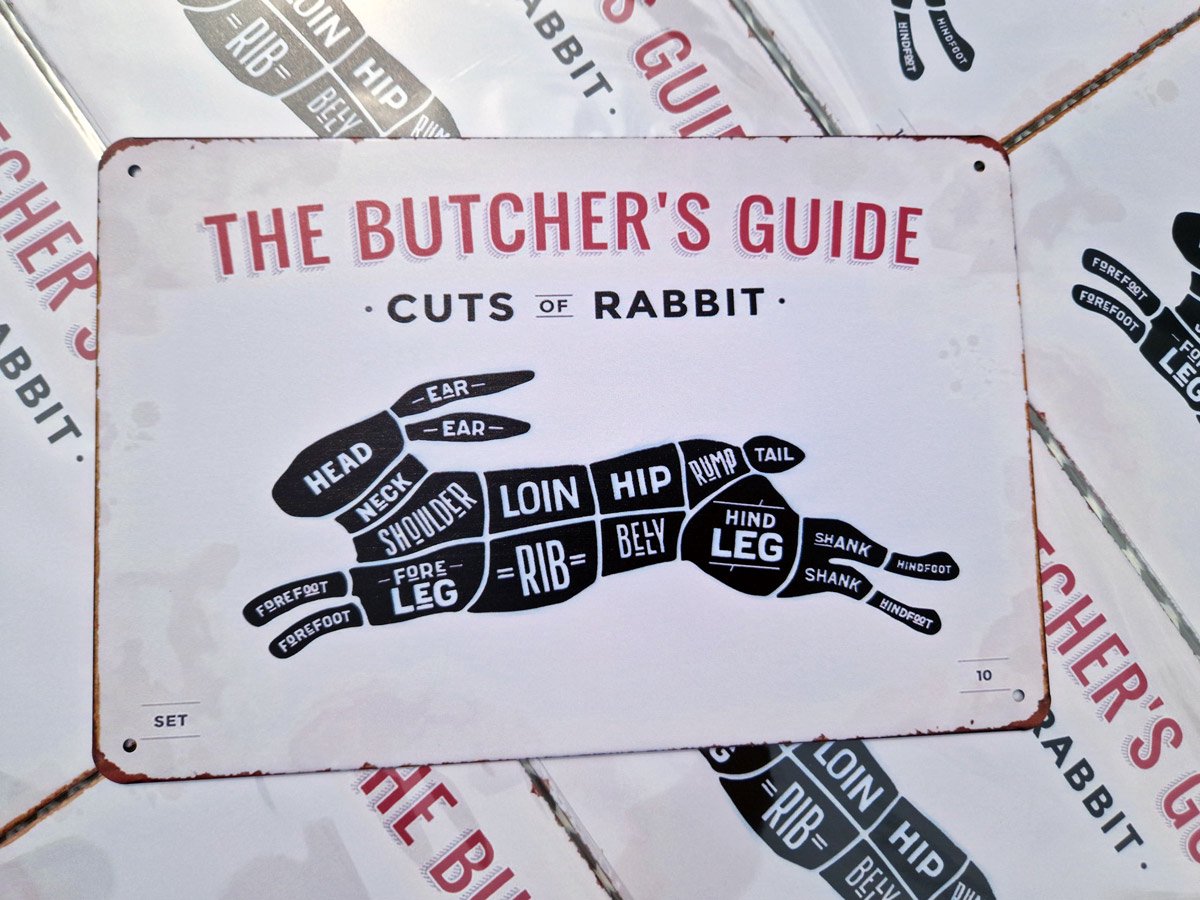 Butcher's guide | konijn | wandborden metaal | bbq | 20 x 30cm | wanddecoratie | huis, tui