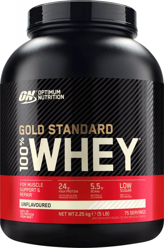 Optimum Nutrition Gold Standard 100% Whey Protein - Unflavoured - Proteine Poeder - Eiwitshake - 71 doseringen (2270 gram)