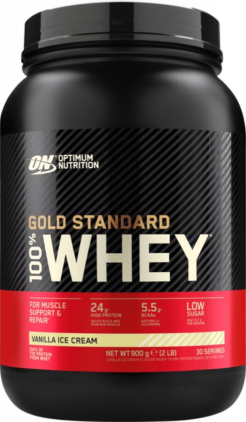 Optimum nutrition gold standard 100% whey protein - vanilla ice cream - proteine poeder - eiwitshake - 900 gram (28 servings)