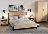 Volwassen bed Craft Bed 140x190/200 cm - 2 bedtafels + kast - Melamine - Hamilton Chene Decor - Franse productie - Demeyere