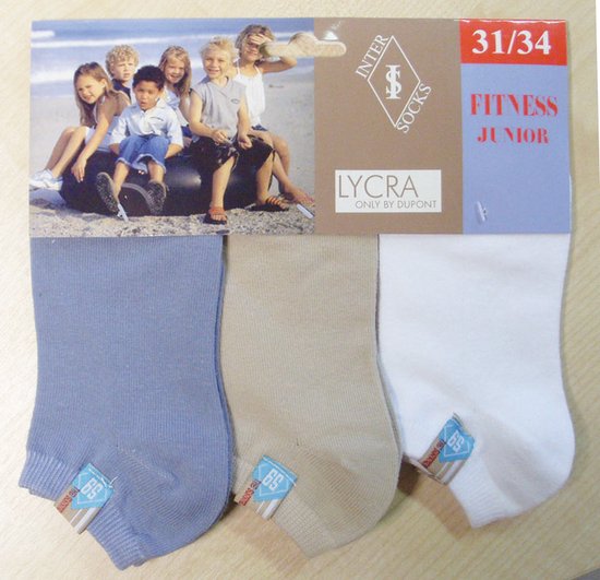 Jongens enkelkousen fitness fantasie label - 6 paar gekleurde sneaker sokken - maat 35/38