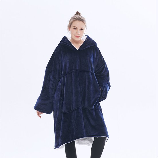 Navy Coodie - Hoodie blanket - Hoodie deken met mouwen en print