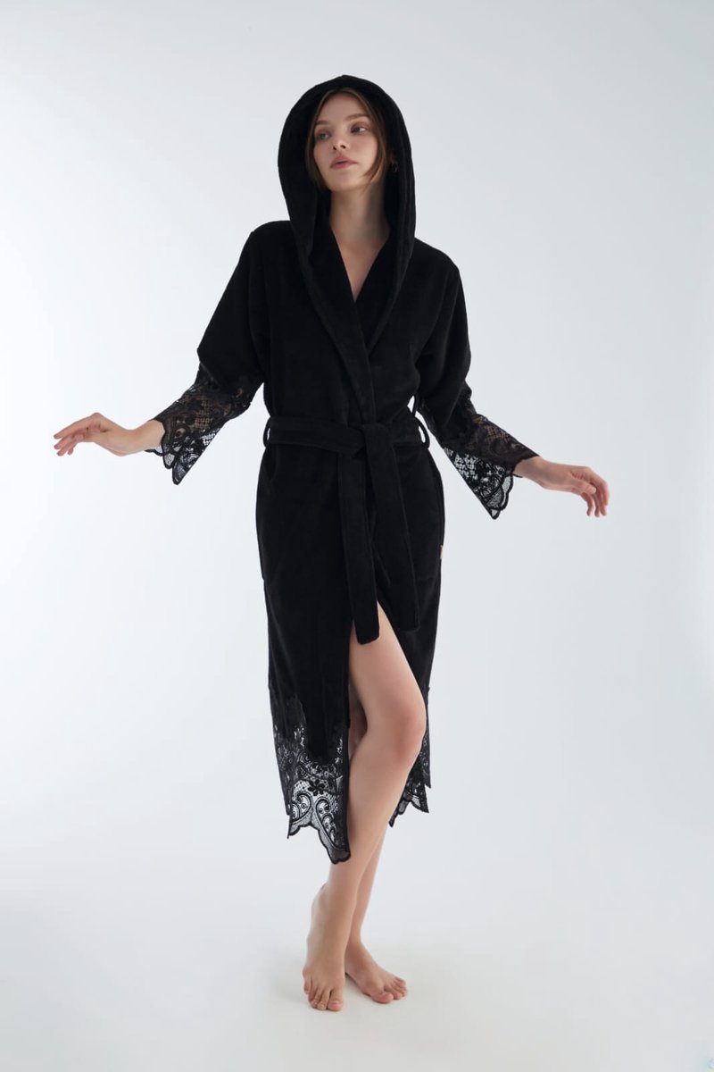 Dames Badjas Samantha / Bamboe Katoen / Zwart / maat M