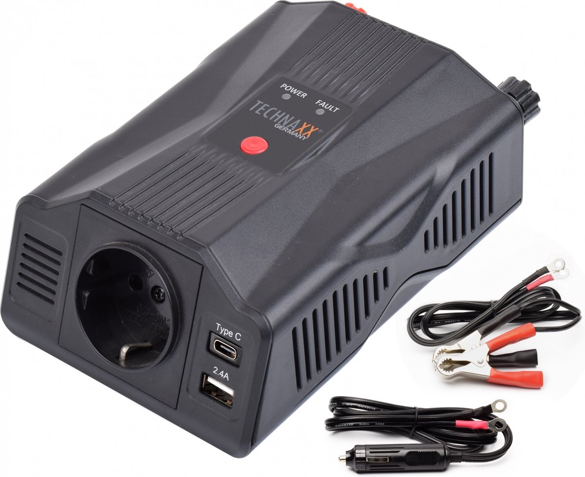 CONVERTISSEUR 12V/230V 300W+USB 2.4A*2+PINCES CROCODILES+CABLE 12V