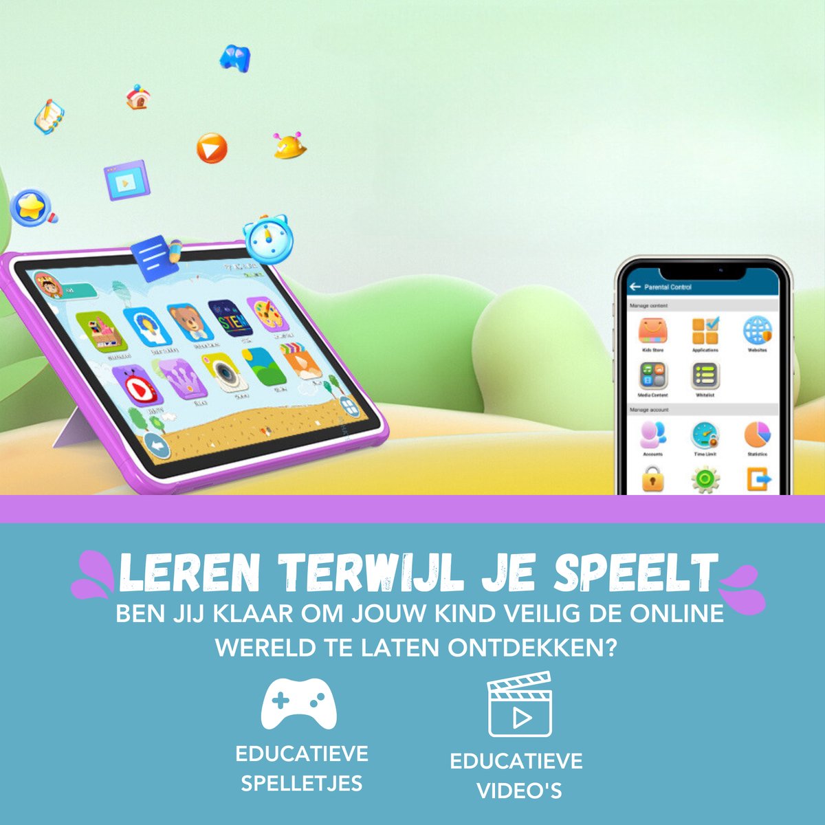 Achaté Tablette pour enfant - 100% Kidsproof - Temps d'écran réglable - Android  13 et