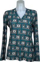 Angelle Milan – Travelkleding voor dames – Zeegroene patronen blouse – Ademend – Kreukvrij – Duurzame Jurk - In 5 maten - Maat XXL