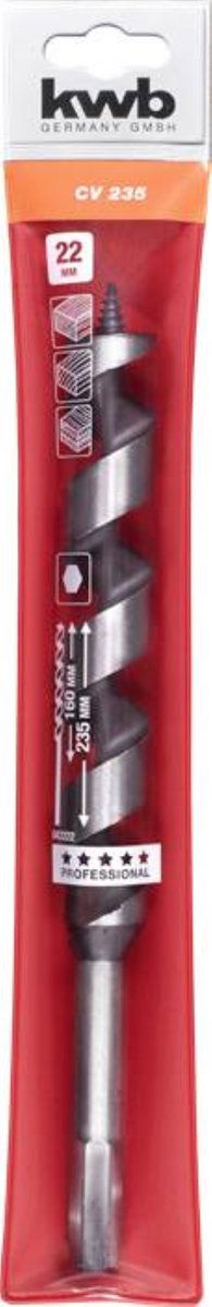 KWB slangenboor Ø 22 x 235 mm - Centreerpunt - Professional line - Zeskantschacht - 042222