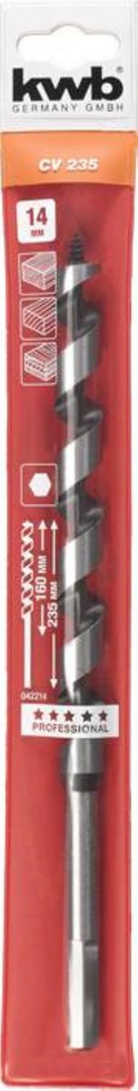 KWB slangenboor Ø 14 x 235 mm - Centreerpunt - Professional line - Zeskantschacht - 042214