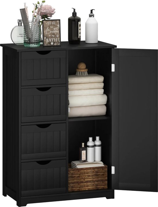 COSTWAY Badkamerkast met lade en 2 deuren, badkamerkast met verstelbare plank, vrijstaand, van hout, opbergkast voor badkamer, woonkamer, 60 x 30 x 80 cm (wit
