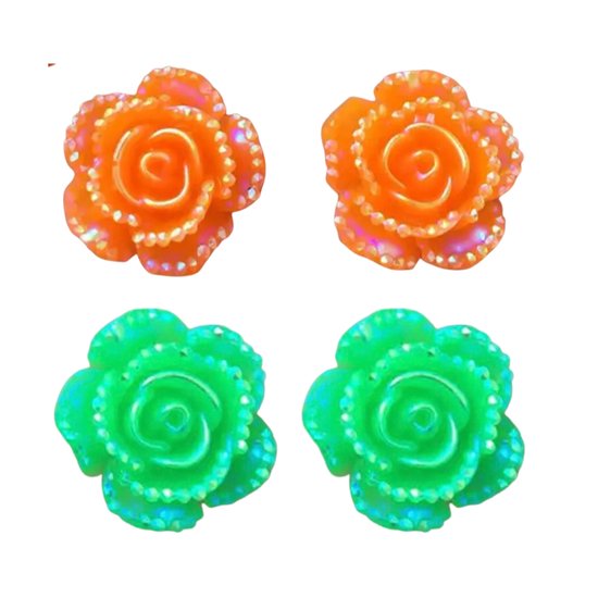 2 paar clip oorbellen- Elin-Oranje- Groen- kinderen- 1.5 cm- Geen gaatjes- Charme Bijoux