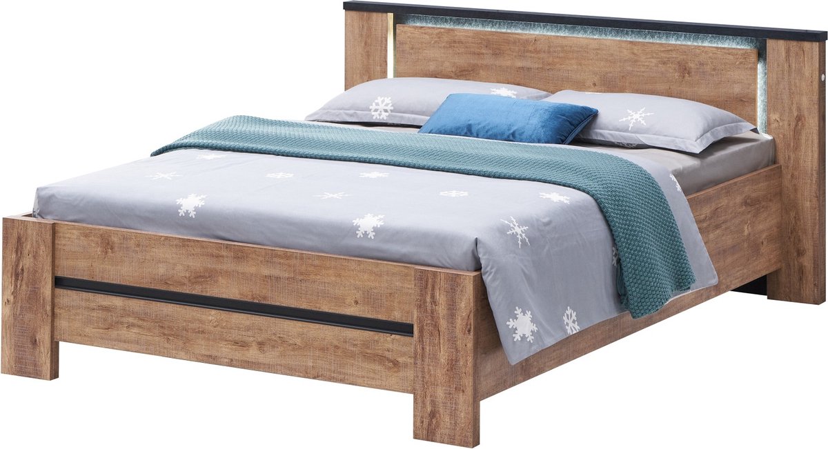 Belfurn - Elsa - tweepersoonsbed 140x200cm decor mango hout en led verlichting