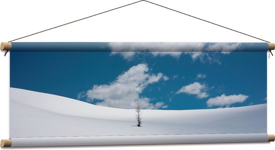 Textielposter - Landschap - Sneeuw - Boompje - 90x30 cm Foto op Textiel