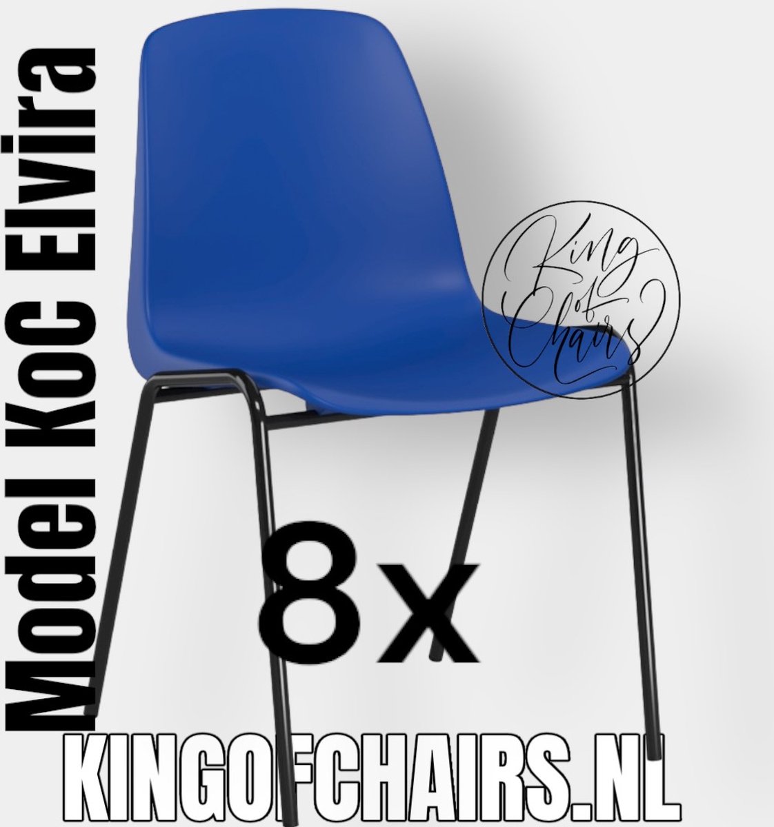 King of Chairs -set van 8- model KoC Elvira blauw met zwart onderstel. Kantinestoel stapelstoel kuipstoel vergaderstoel tuinstoel kantine stoel stapel kantinestoelen stapelstoelen kuipstoelen stapelbare keukenstoel Helene eetkamerstoel