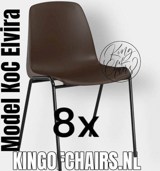 King of Chairs -set van 8- model KoC Elvira bruin met zwart onderstel. Kantinestoel stapelstoel kuipstoel vergaderstoel tuinstoel kantine stoel stapel kantinestoelen stapelstoelen kuipstoelen stapelbare keukenstoel Helene eetkamerstoel