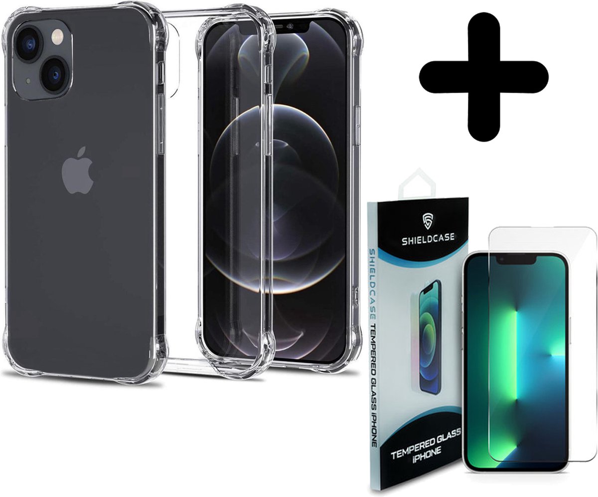 Ceezs geschikt voor iPhone 14 Plus hoesje shockproof / schokbestendig transparant + ShieldCase screenprotector - beschermglas iPhone bescherming - iPhone case bescherm hoesje + Screenprotector