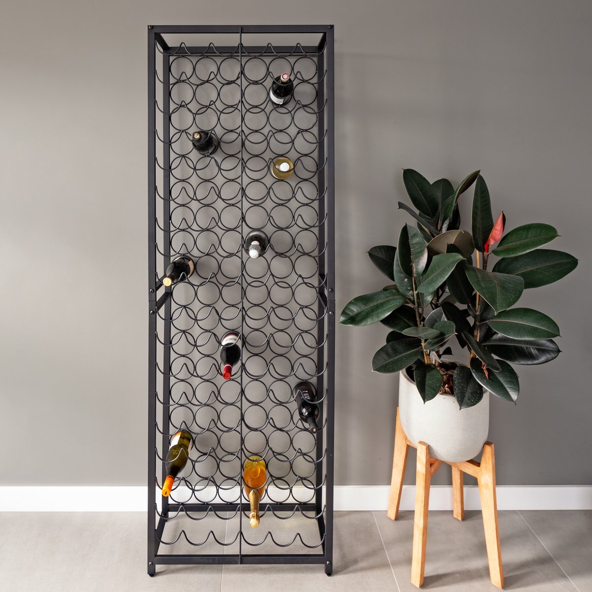 Eleganca Wijnrek Staand XL – Ruimte voor 108 flessen – Wijnkast – Wijnrekken muur - H191 x B65 x D24 cm – Modern - Metaal – Zwart