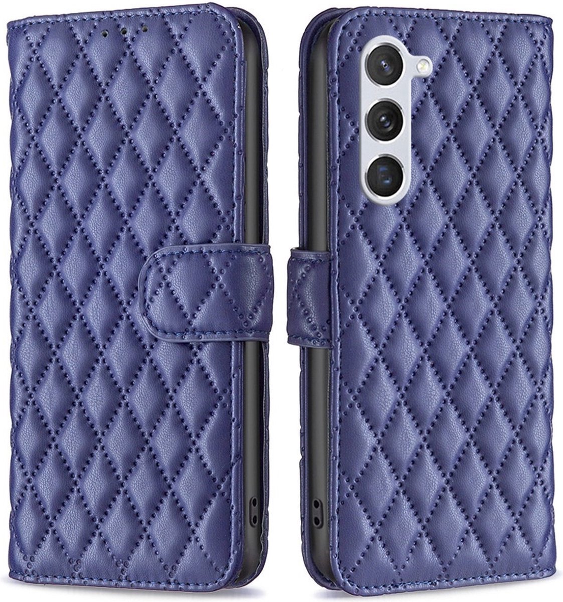 BINFEN Rhombus Book Case - Geschikt voor Samsung Galaxy S23 Hoesje - Blauw