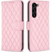 BINFEN Rhombus Book Case - Geschikt voor Samsung Galaxy S23 Plus Hoesje - Roze