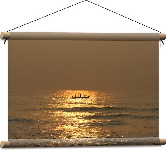 Textielposter - Oceaan - Zee - Bootje - Mensen - Zonlicht - 60x40 cm Foto op Textiel