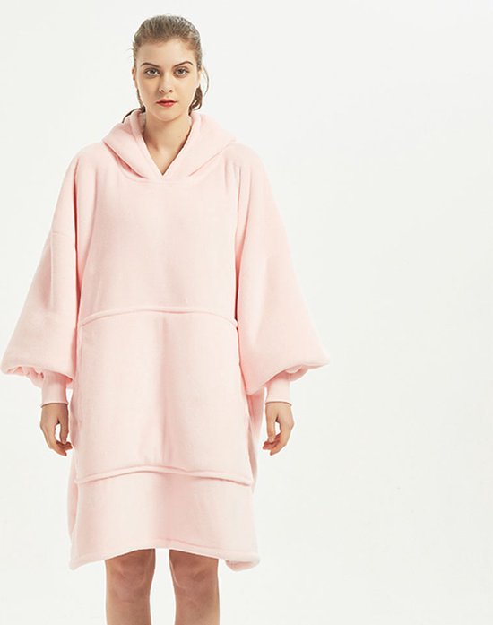 Lichtroze Coodie - Hoodie blanket - Hoodie deken met mouwen en print - Lichtroze